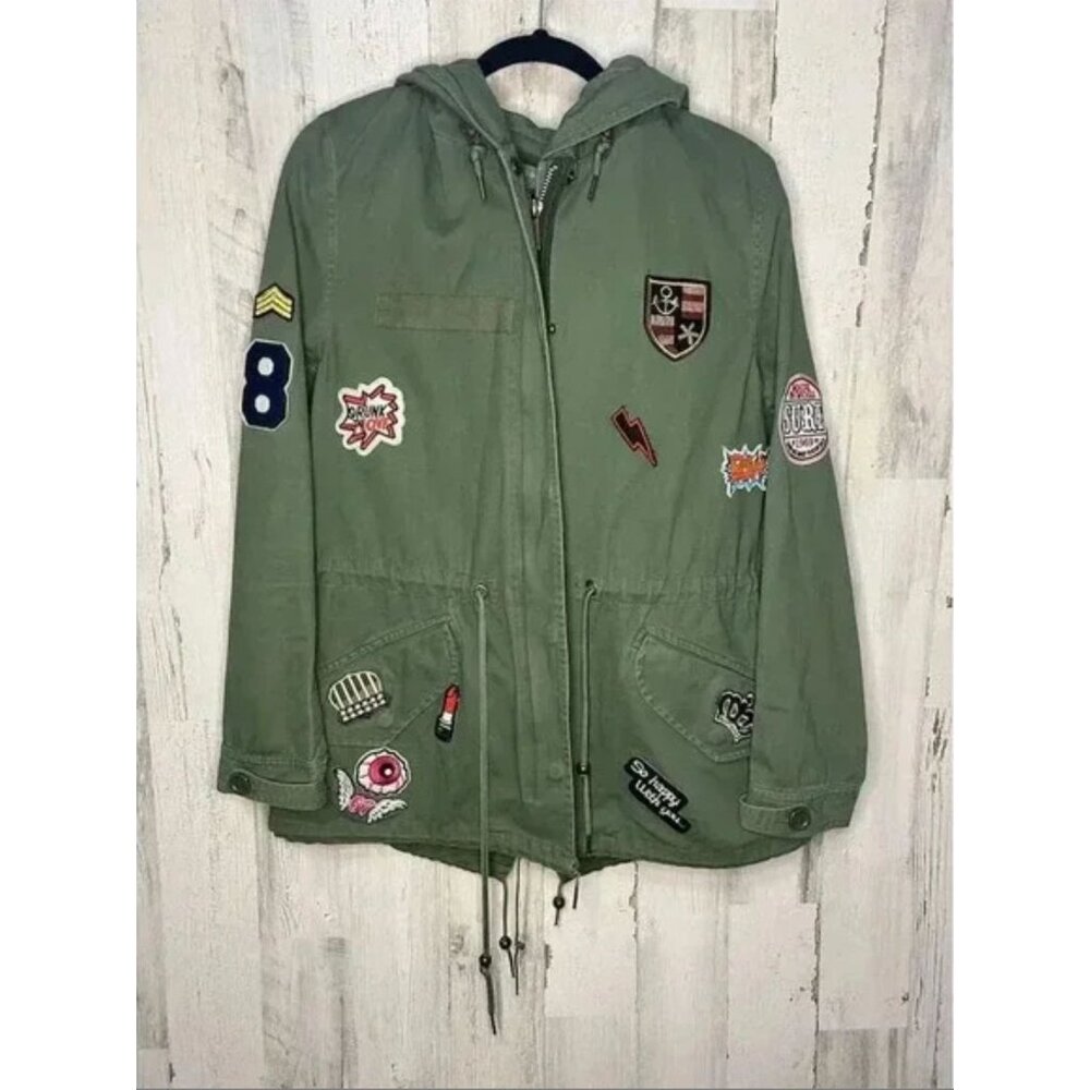 Size M Bagatelle Olive Patch Field Jacket Drawstr… - image 2